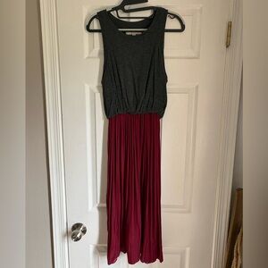 LOFT Charcoal and Burgundy Sleeveless Maxi Dress